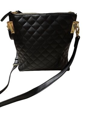 Quilted Black Leather Crossbody Bag with Gold Hardware